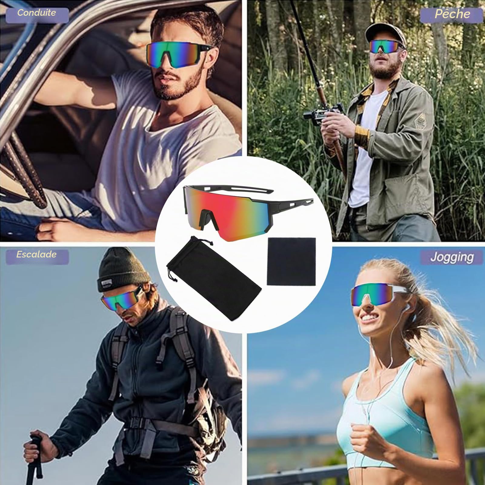 Lunettes de soleil polarisées UV400 cyclisme sport coupe-vent lot 5