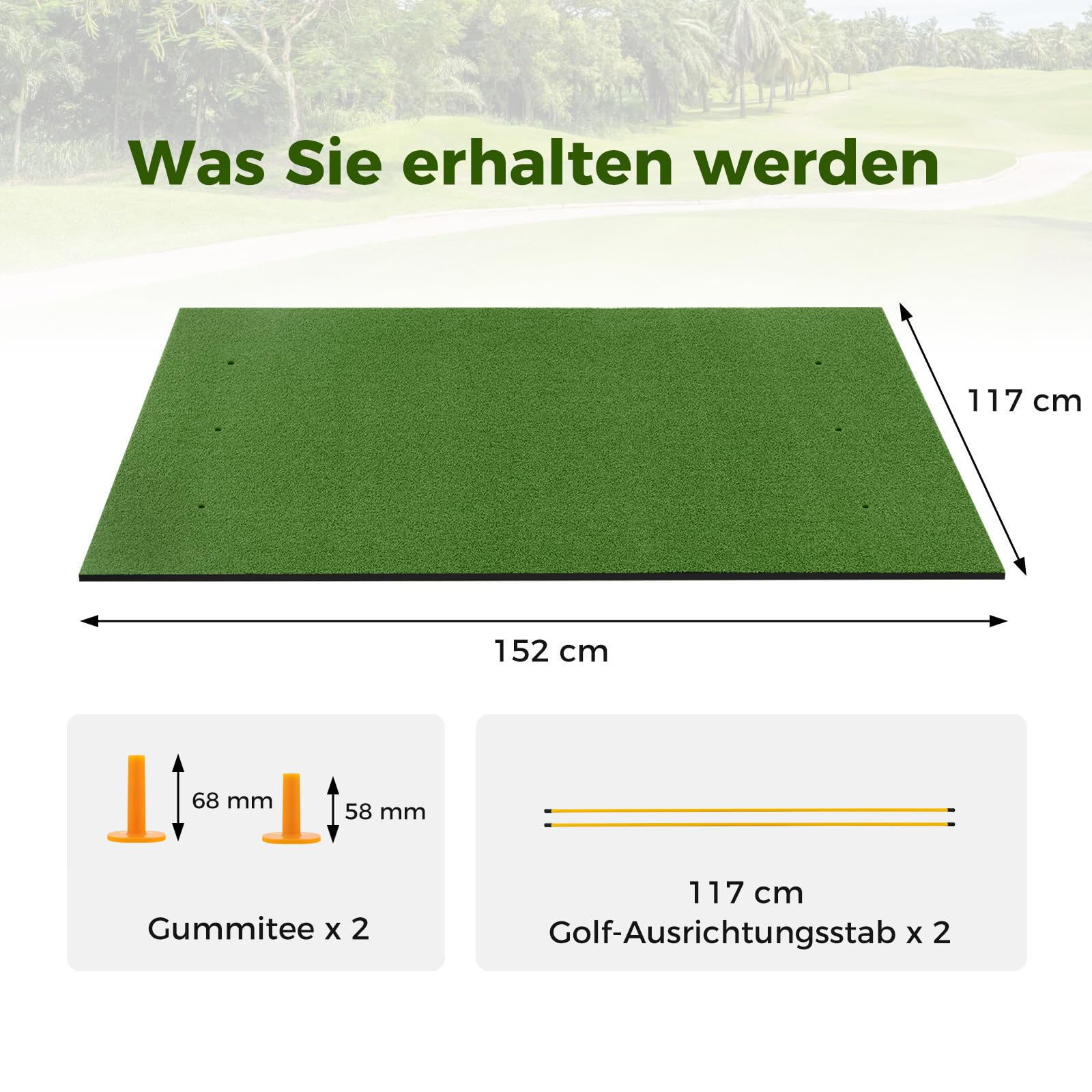 COSTWAY Golf Abschlagmatte, Golf Übungsmatte inkl. 2 Gummi-Tees und 2 Ausrichtungsstäbe, Golfmatte mit 6 Abschlagpositionen, für Indoor und Outdoor