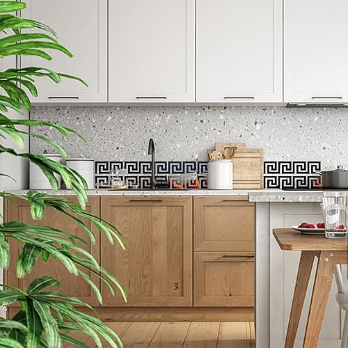 Miniatura 5 de NAILDOKI Juego de calcomanías de pared acrílicas para espejo, calcomanías de pared para sala de estar, dormitorio (llave griega negra)