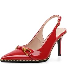 حذاء Joseywade Slingback Heels للسيدات بكعب عالٍ ومقدمة مدببة وإبزيم ومطرز بالذهب