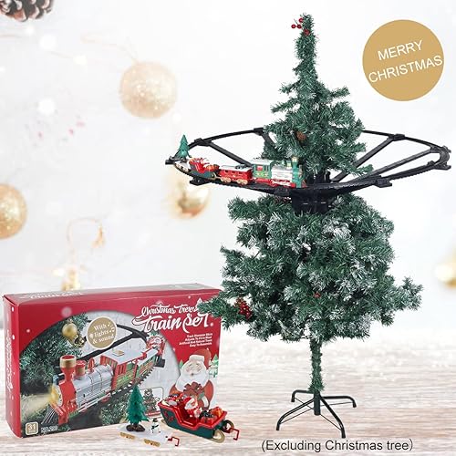 Miniatura 3 de JetBravo Juguetes de tren de coche eléctrico de Navidad árbol de Navidad coche de tren con locomotora coches y pistas juguete de tren a pilas con
