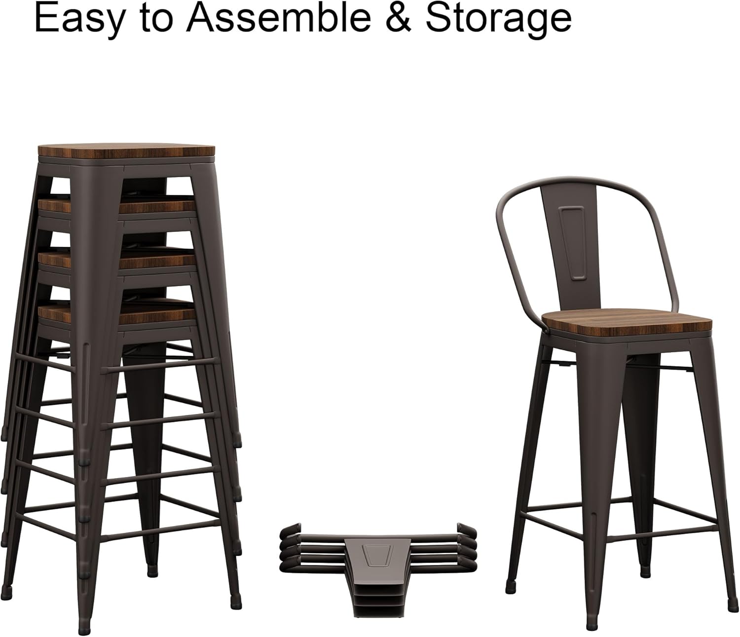 Andeworld Metal Bar Stools Counter Height Stools Dining Chairs High Back Industrial Barstools Set of 4(30 inch Rusty)