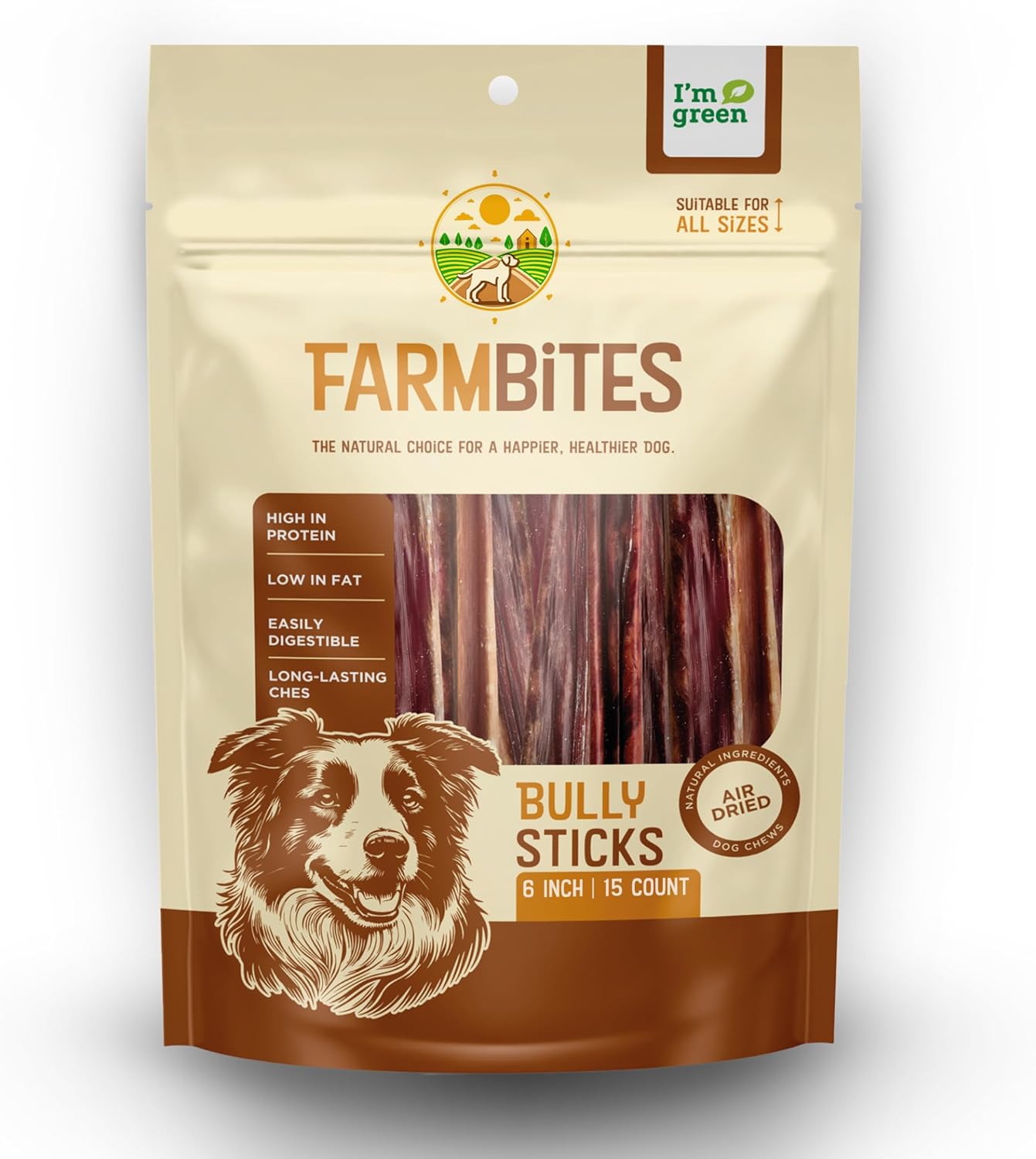 Bully Sticks – Odor-Free (6”, 15-Pack) | All-Natural 100% Beef Dog Chews | Grass-Fed, Grain-Free, Non-GMO | Easily Digestible Treat for Puppies, Small Breeds & Senior Dogs