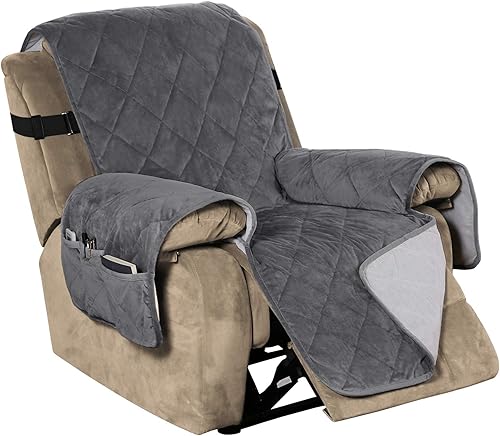 Flamingo P Fundas reclinables de terciopelo antideslizante para sofá reclinable de hasta 22 pulgadas, protector de muebles con correas elásticas de