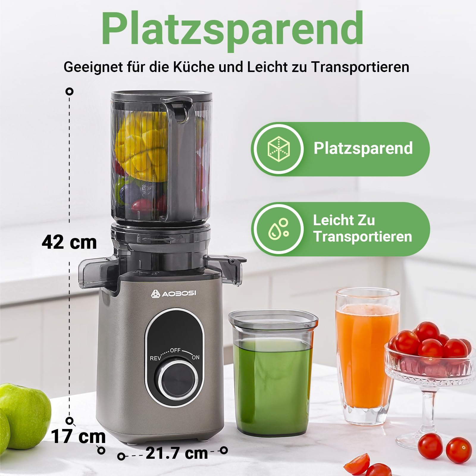AAOBOSI SlowJuicer für Gemüse und Obst,Hohe Saftausbeute, Saftpresse Elektrisch mit Rückwärts Funktion,Leicht zu Reinigen，BPA-Frei