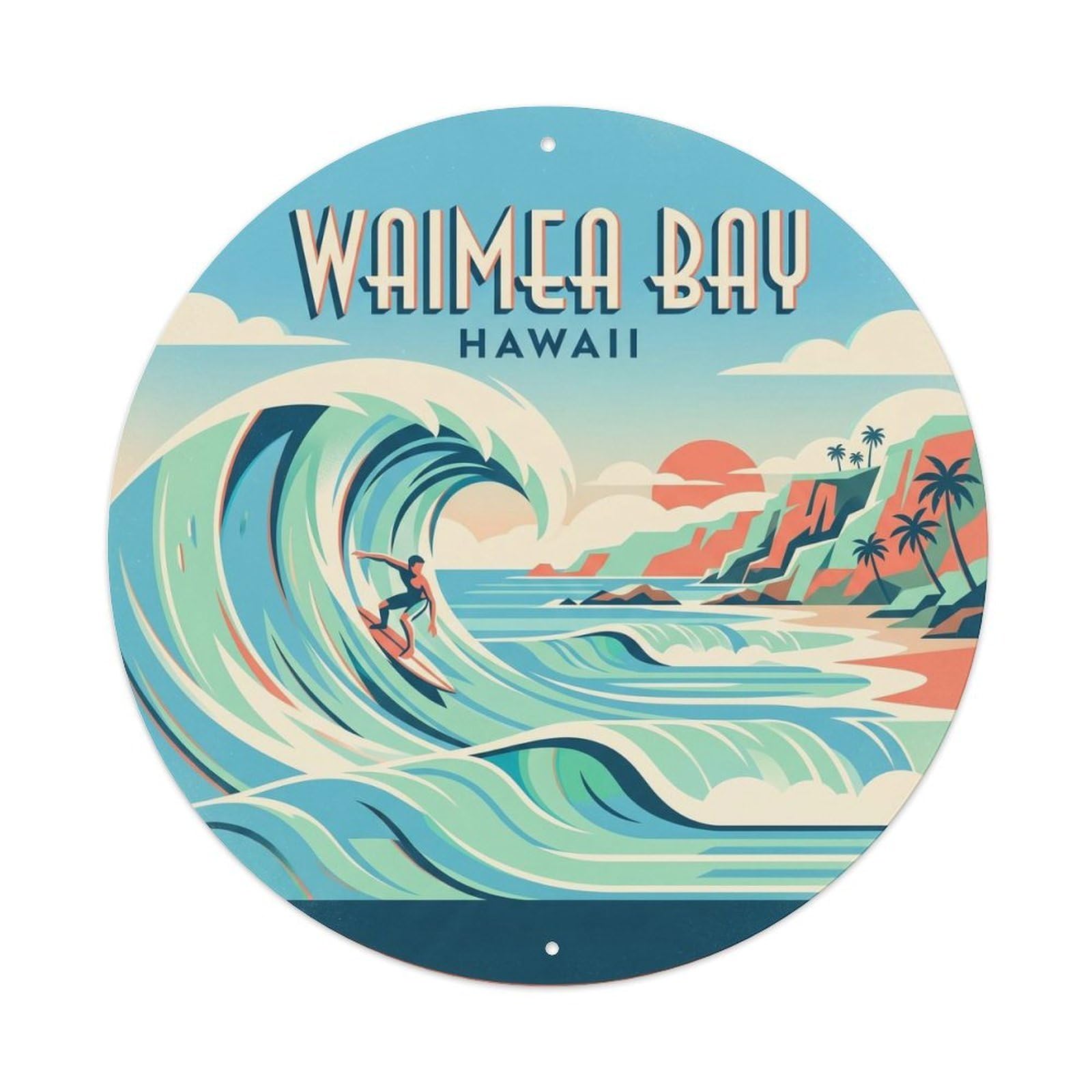 Waimea Bay Big Wave Hawaii Coastal Travel Island Surf Metal Tin Sign