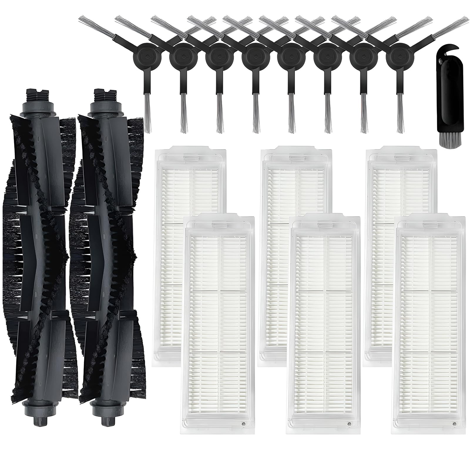 WVCR200S Accessories Kit for WYZE Robot Vacuum Cleaner WVCR200S Replacement Parts Kit, 2 Main Roller Brush, 6 Hepa Filter, 8 Side Brush, 1 Cleaning Tools (17PCS)