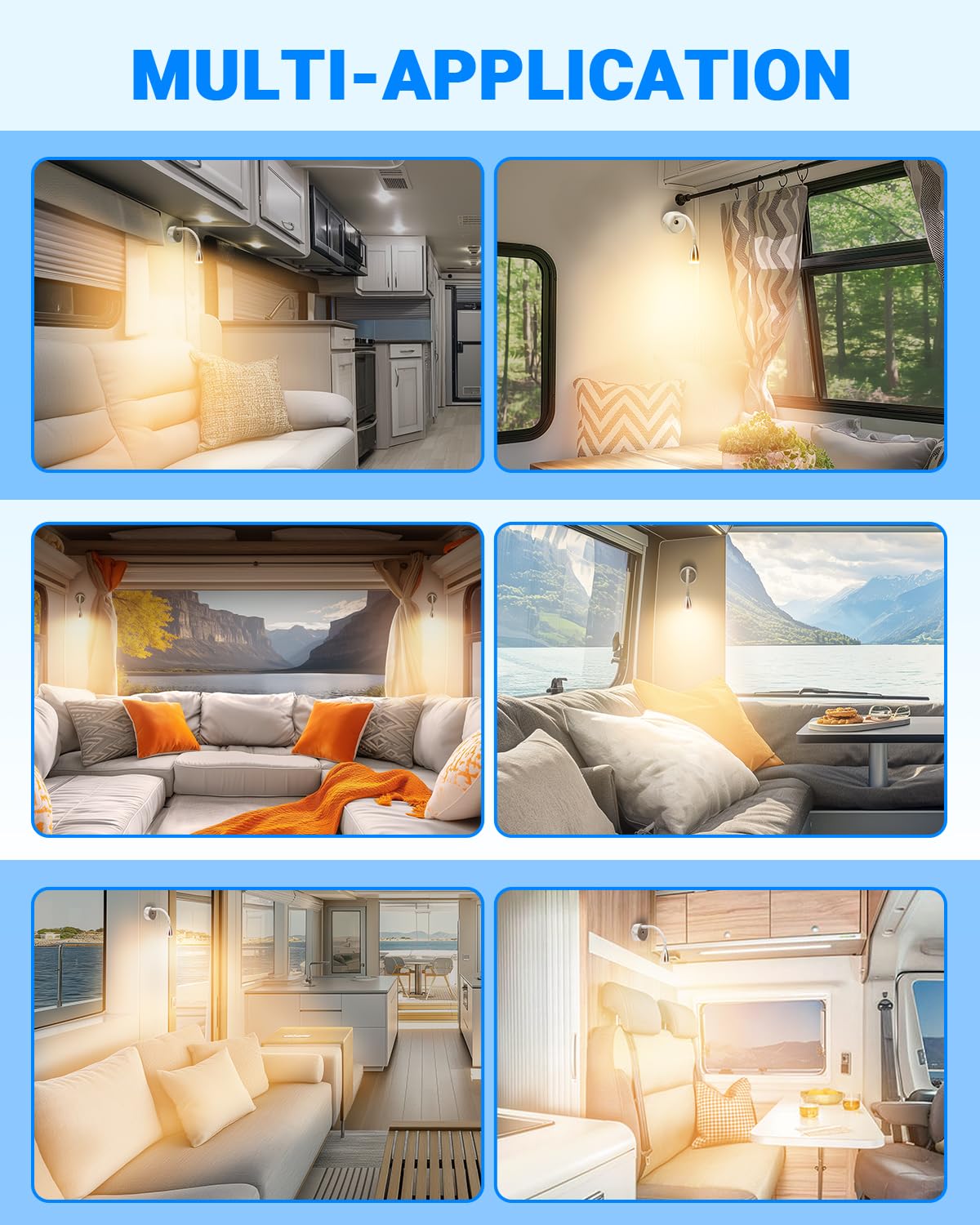 SUPAREE Lampara 12V LED Caravana Lámparas LED 12V Autocaravana Luces LED 12V Camper Cuello de Cisne con puerto USB C Interruptor tactil Regulable 3000K Acrílico 2Pcs