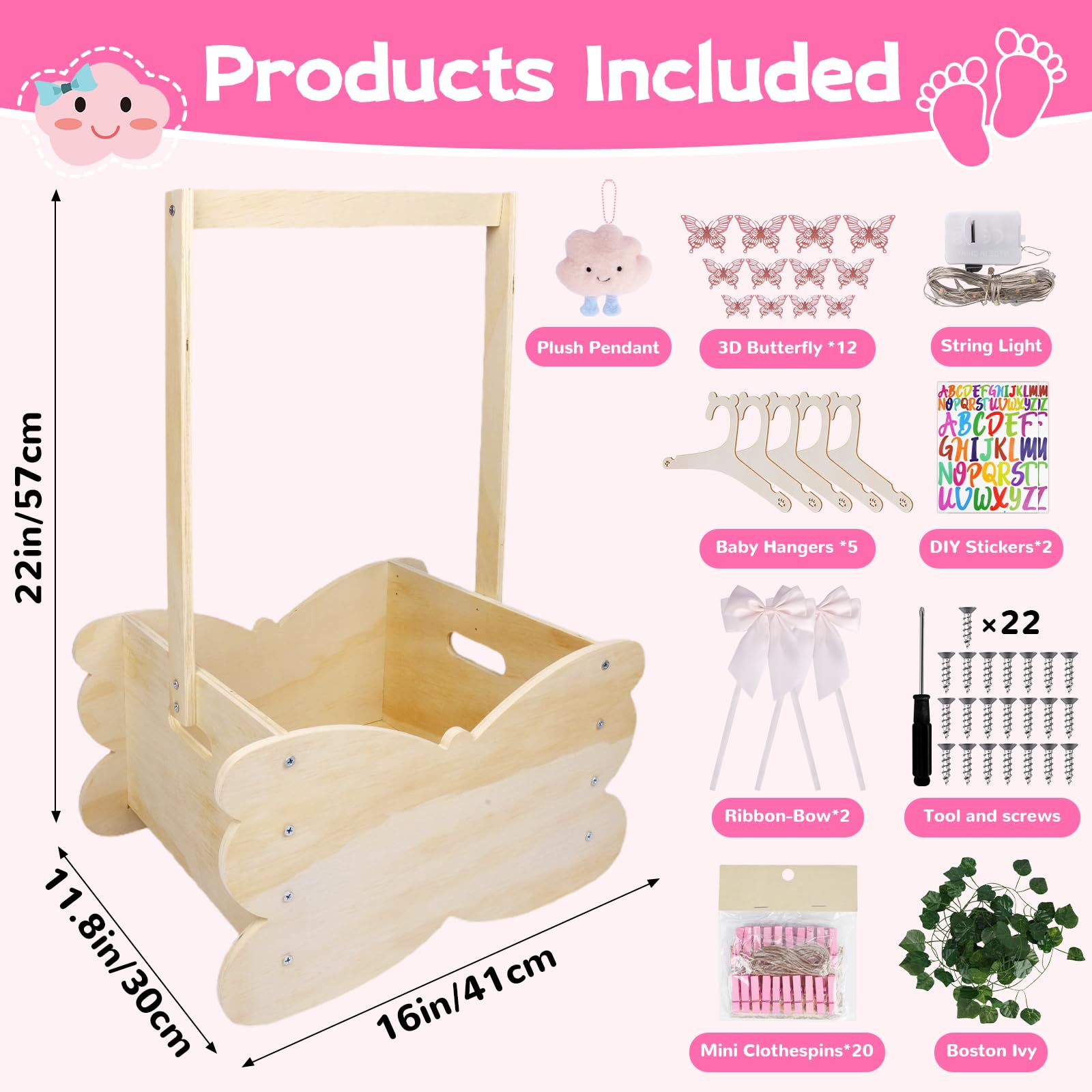 Armario de madera para baby shower, cesta de baby shower | Cesta de regalo personalizada para baby shower de gran capacidad para recién nacidos, regalos de embarazo para nuevos padres