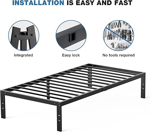Miniatura 4 de OLIXIS Marco de cama individual de metal, 14 pulgadas de alto con espacio de almacenamiento, no necesita somier, con soporte de listones de acero