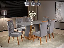 Mesa de Jantar Retangular Vitalic com 6 Cadeiras Madeira Maciça Vegas Mel/Cinza Brilho/Grafite