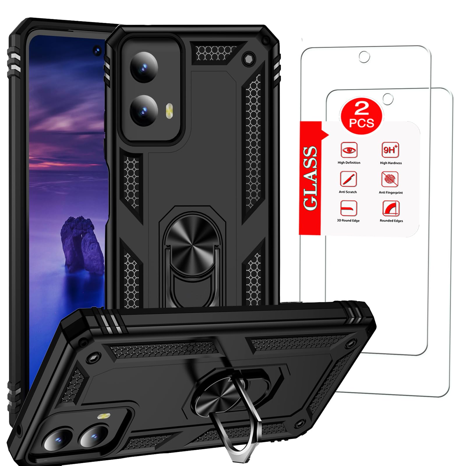 Anvzle for Motorola Moto G 5G (2024) / G Play 5G (2024) Case with [2 Pack] Tempered Glass Screen Protector, Heavy Duty [Military-Grade] Protective，