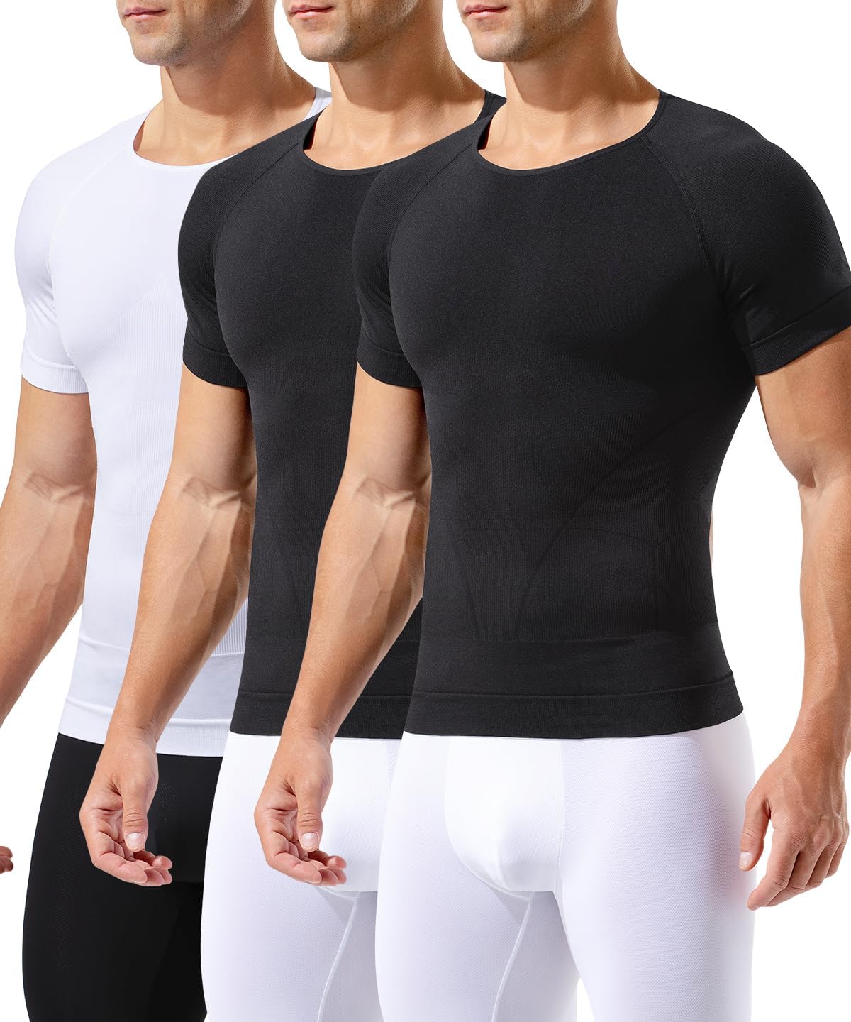 Casey Kevin Mens Compression Shirt Short Sleeve Slimming Shapewear Undershirt Gynecomastia Tummy Control Vest 3 Pack