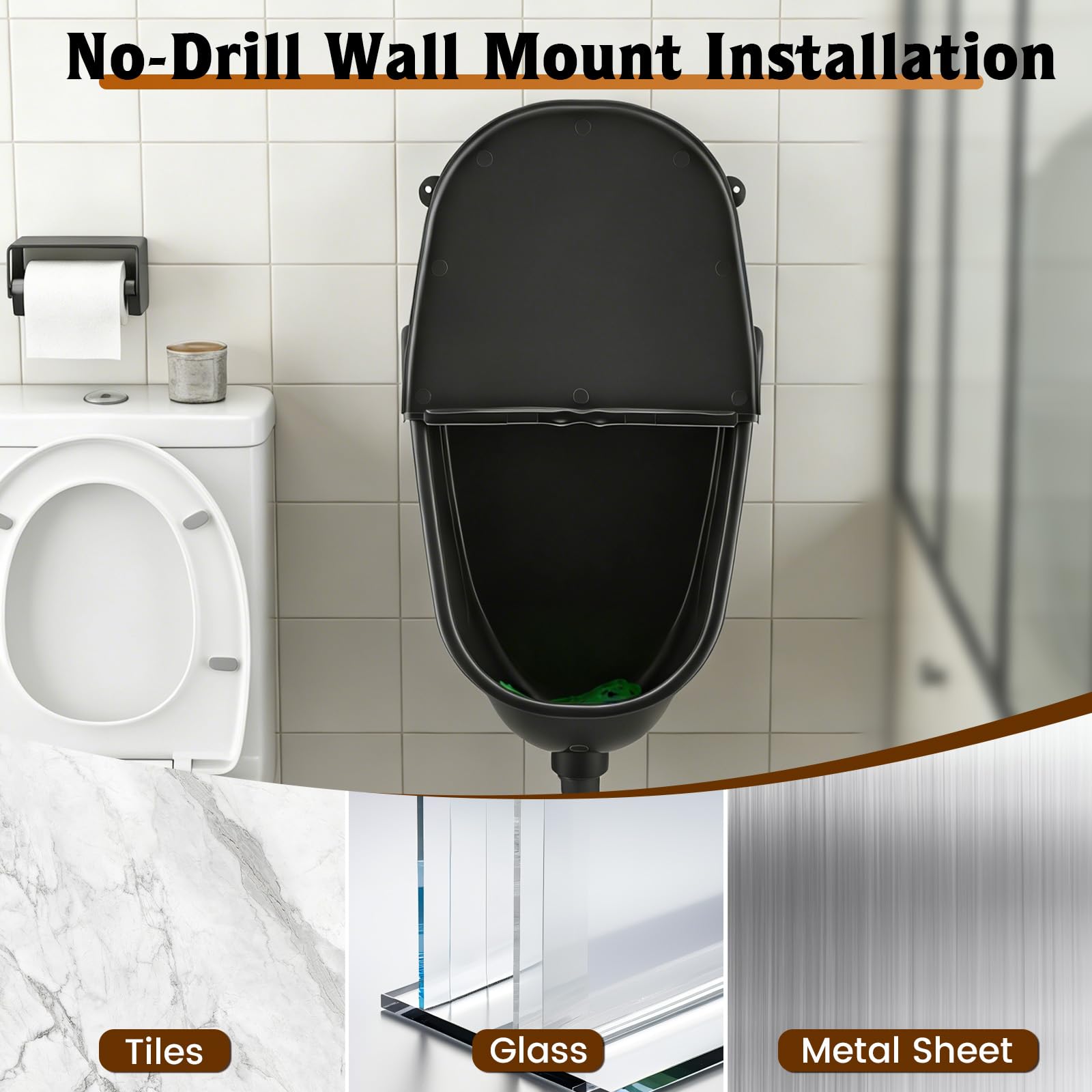 Wandmontiertes Urinal für Männer, Urinal mit Deckel & Ablaufschlauch, Wasserloses mit Spülfunktion, für Herren mit Spritzschutzdeckel, tragbare Urin-Trenn-Toilette für Camping, Wohnheim, Garten