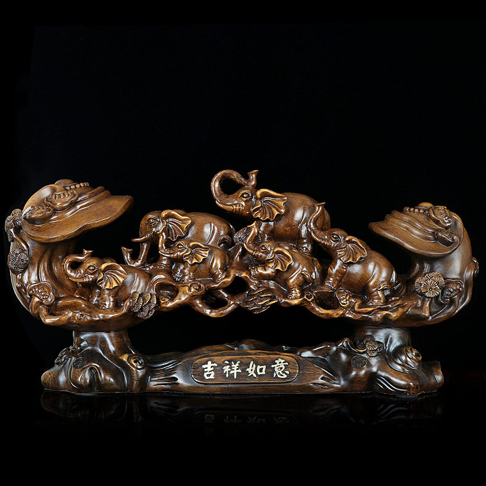 Sculture Statue Figure Decorative di Elefante in Legno, Statue Decorative di Elefante Portafortuna, Scultura in Resina di Elefante, Oggetto Decorativo, Marrone, 40 x 12 x 21 cm