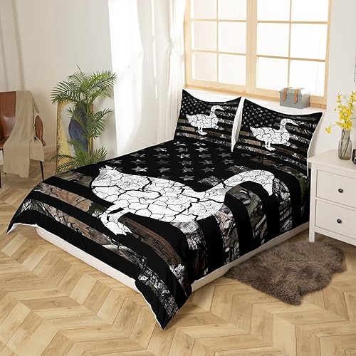 Miniatura 2 de Manfei Funda de edredón de pato, tamaño Queen, diseño de animales de camuflaje, estilo granja, suave, transpirable, juego de ropa de cama retro con