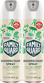 FAMILYGUARD Brand Disinfectant Spray Aerosol, Antibacterial & Sanitizing Spray, Use on 100+ surfaces including where kids & pets play, Fresh Scent, 17.5 oz (Pack of 2)