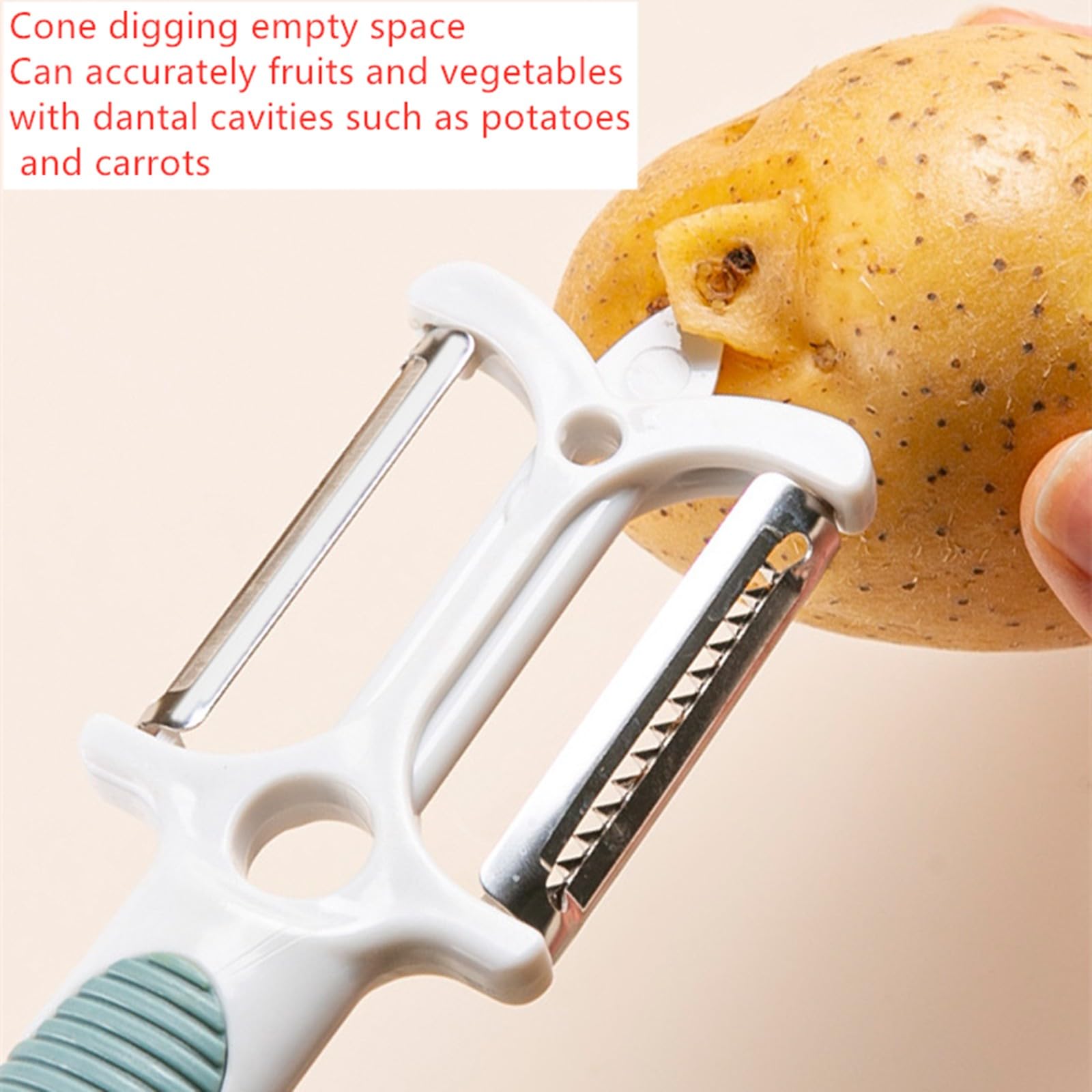 Pelador multifuncional de frutas y verduras 2 en 1, conveniente cortador, adecuado para varias frutas y verduras como papas, pepinos, zanahorias, manzanas y queso (verde) 3