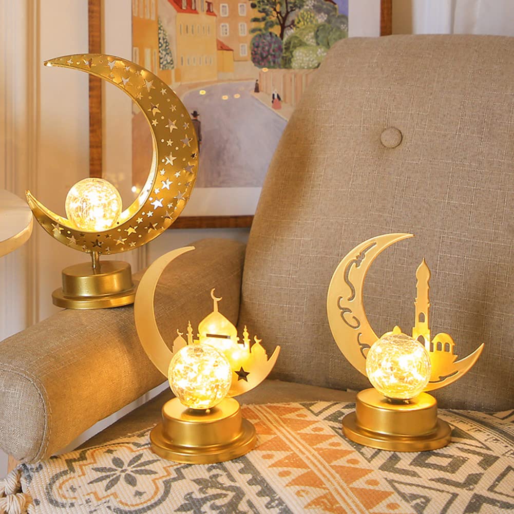 WOLONG Decorazioni Ramadan Eid Iron Art Decorazioni Ramadan Crescent Centrotavola Golden Moon Star Palace Centrotavola per l'Islam musulmano Decorazione del festival Eid Ramadan,D