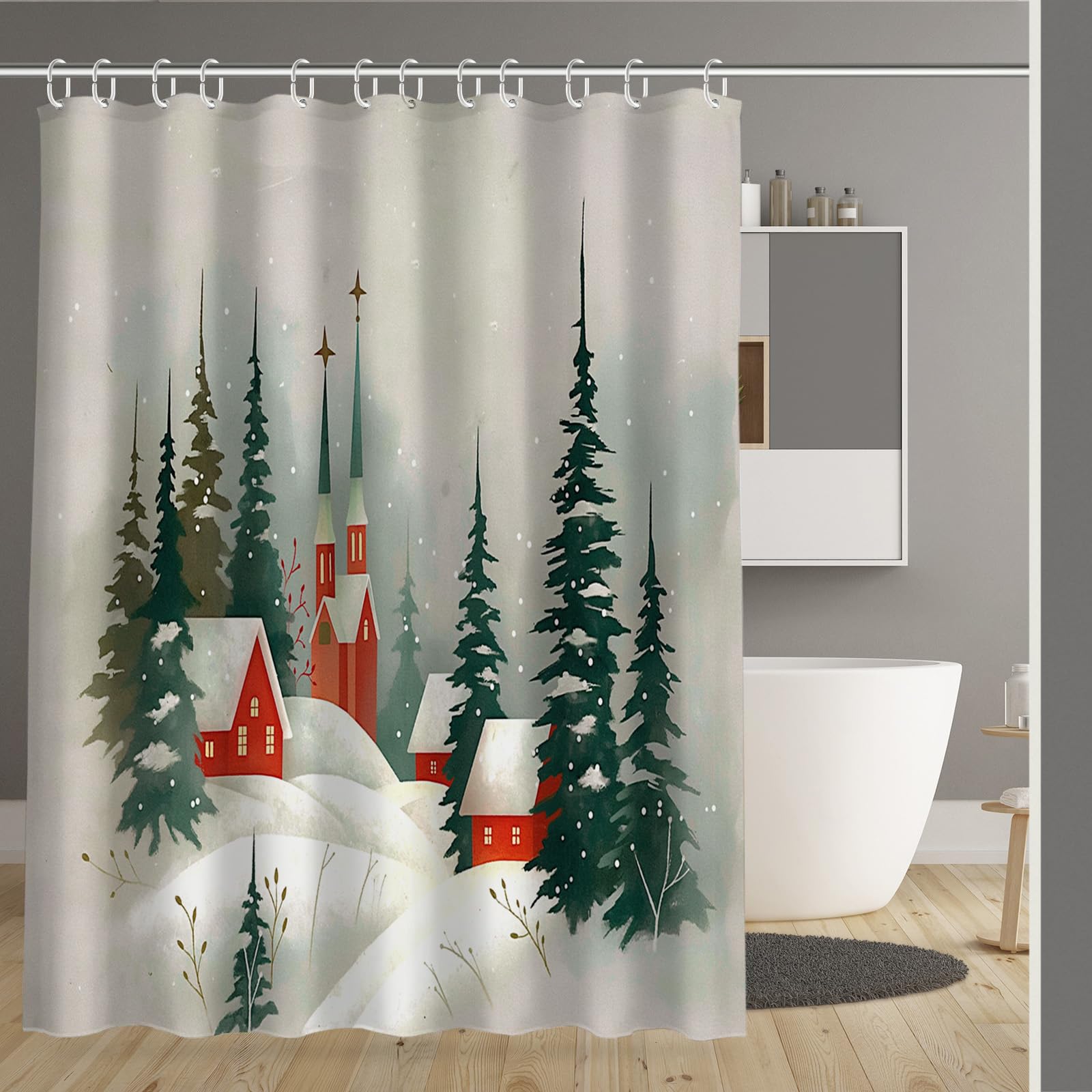Rideau de douche 180x180 cm en tissu imperméable Noël