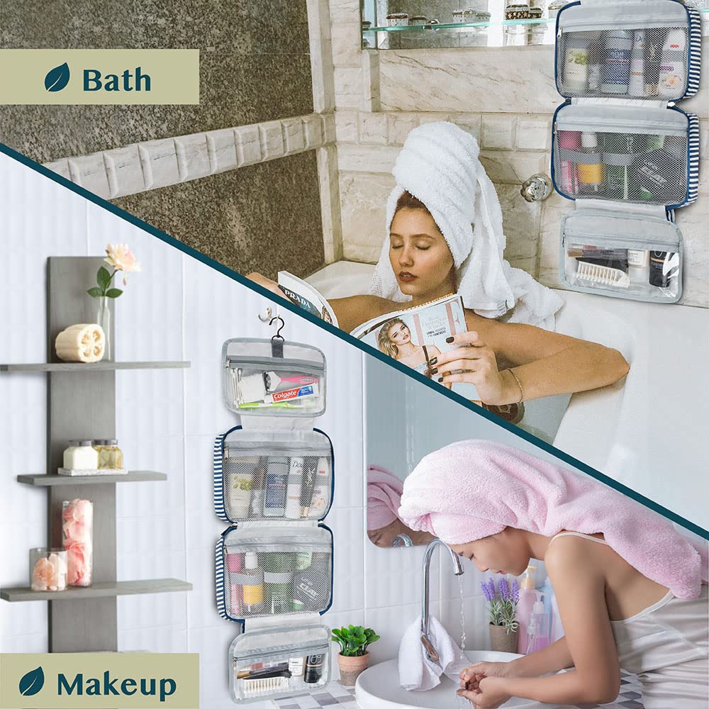 PAVILIA Borsa da toilette da appendere borsa da viaggio donna e uomo, organizer pieghevole per cosmetici, borsa per il trucco resistente all'acqua, accessori da toeletta, grande kit essenziale da
