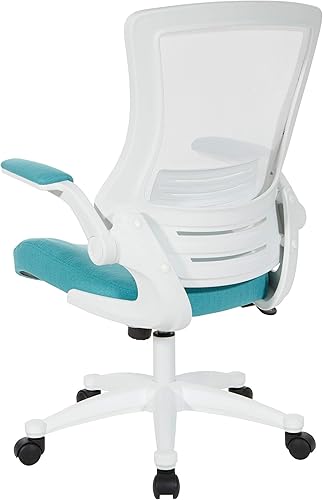 Miniatura 5 de Office Star Silla de oficina con respaldo de pantalla blanca con brazos acolchados de color con base de nailon blanco, tela turquesa