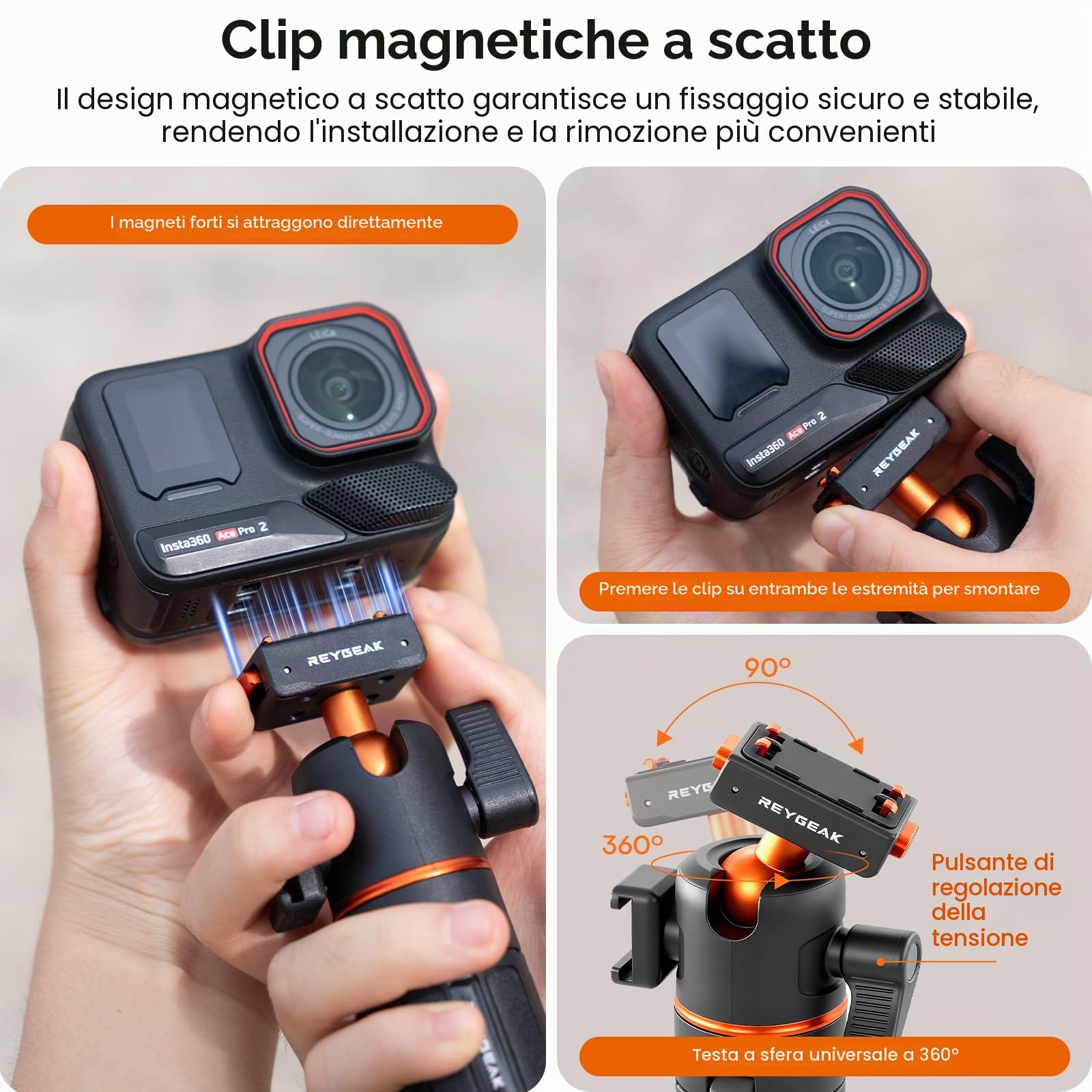 REYGEAK 55cm Treppiede Estensibile Selfie Stick per Insta360 X5/X4 Air/Ace Pro 2, con Scarpa Fredda e Adattatore a Sgancio Rapido per Montaggio Insta360