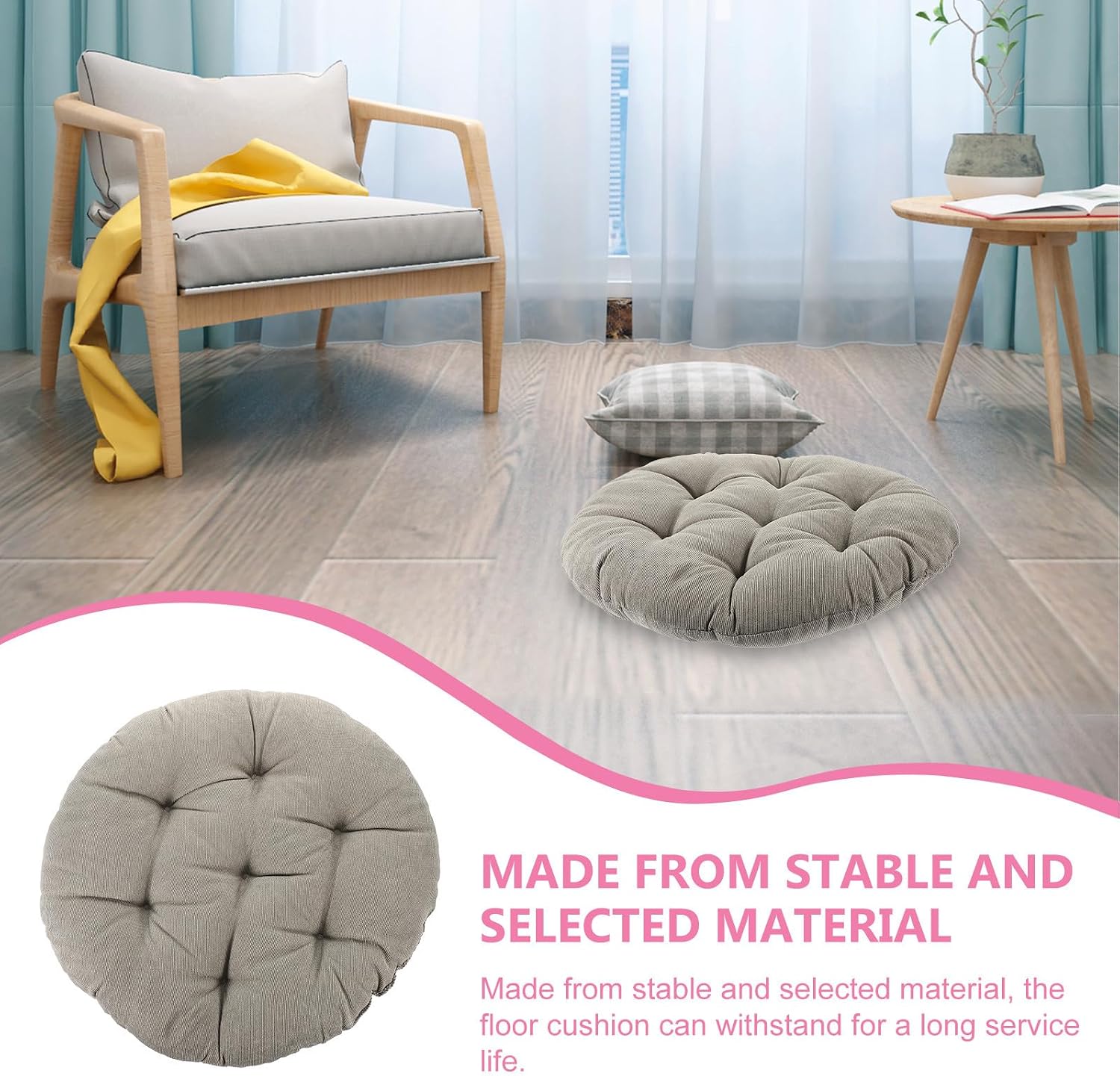 Cabilock Corduroy Floor Cushion Seat Pad for Adults, Thickened 6-8cm Round Meditation Pillow 42cm Diameter, Charcoal Gray Yoga Mat Cushion for Living Room, Outdoor, Office Chair, Tatami