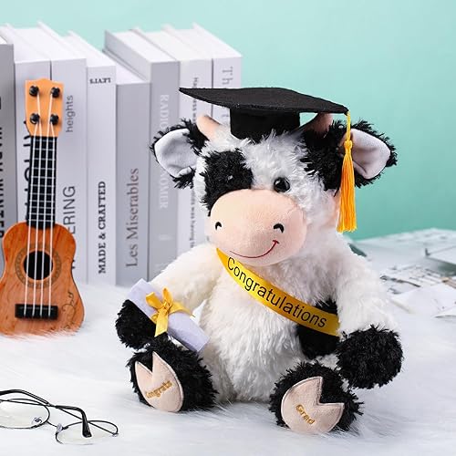 Miniatura 4 de Chalyna 10 Inch Graduation Season Cow Plush Stuffed Animal Cow with Graduation Hat, Diploma and Sash, Graduation Gift for Friend, Relatives