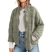 ETCYY Womens Causal Lightweight Quilted Jackets Long Sleeve Oversized Warm Winter Zip Up Coat with Pockets