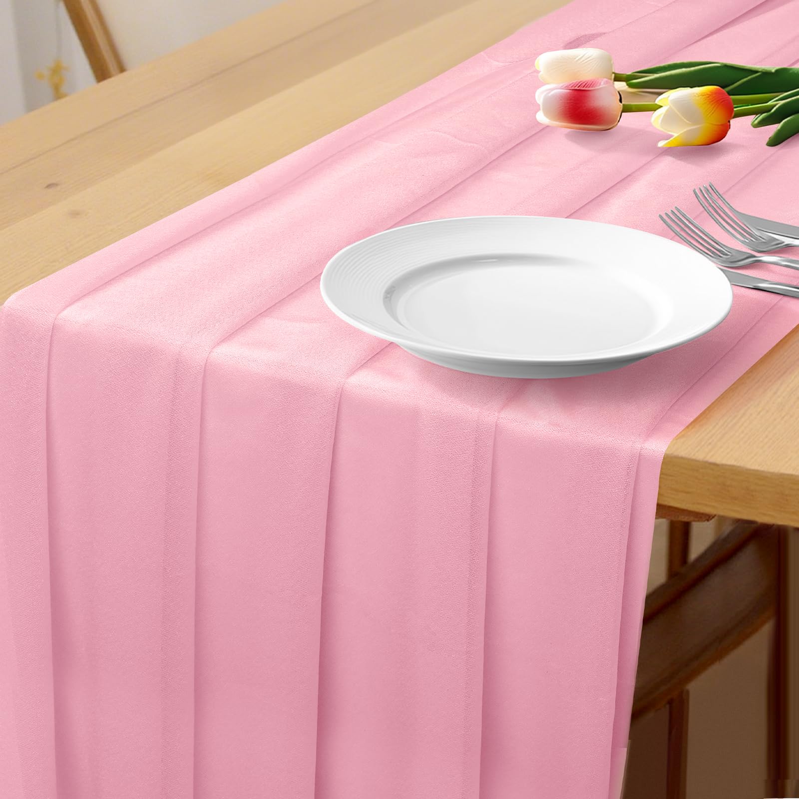 Bouiexye Chiffon Tischläufer 75x300 cm Natural Dünner Tischd