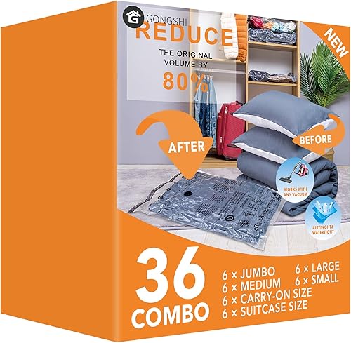 Miniatura 15 de Paquete de 20 bolsas de almacenamiento al vacío (4 jumbo, 4 grandes, 4 medianas, 4 pequeñas, 4 enrollables), bolsas de compresión selladoras que