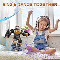 Vista 7 de STEMTRON Juguetes Robot para Niños, Robot de Control Remoto Programable con Detección Inteligente de Gestos, Recarga, Modo de Canto y Baile, Marrón