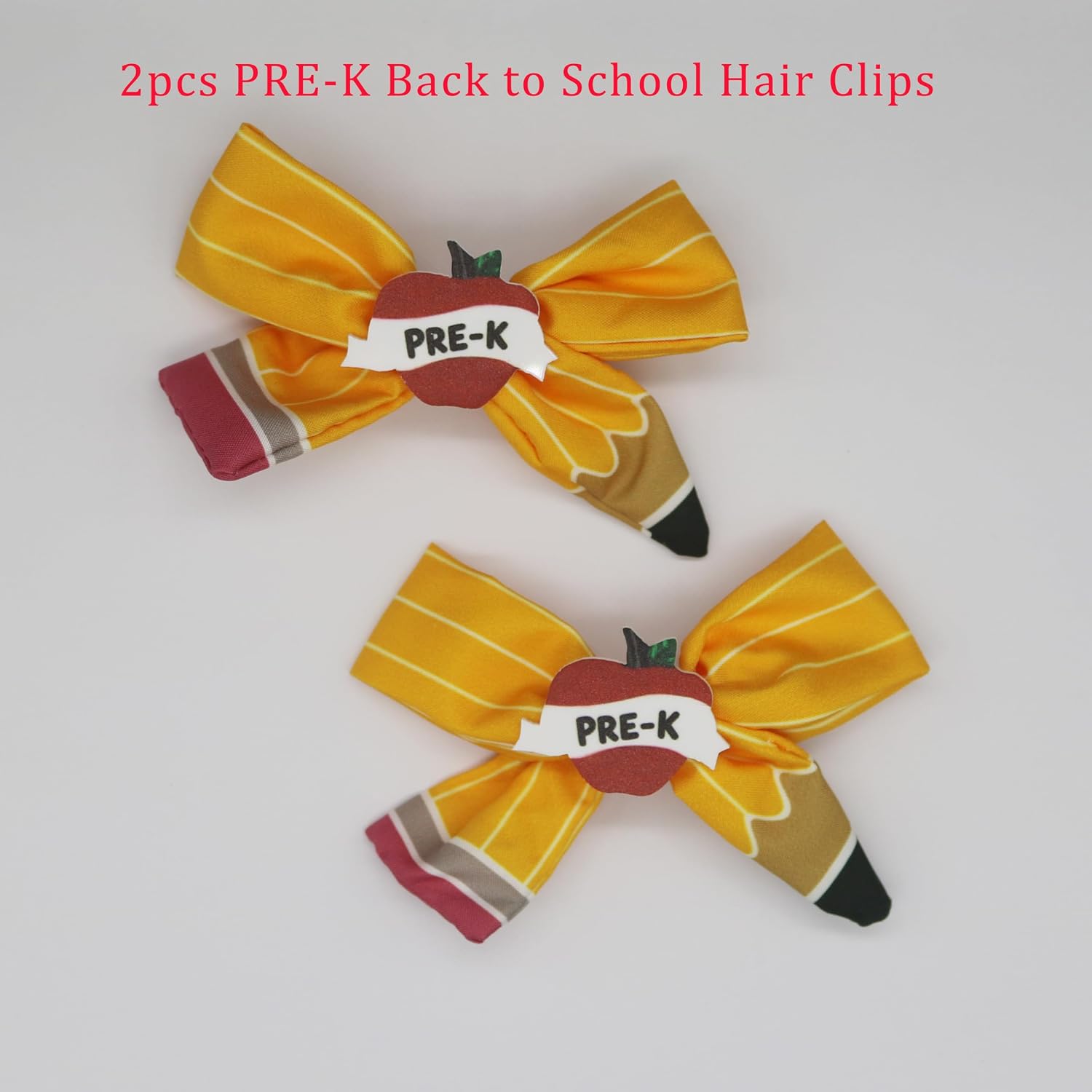 PRE K Back to School Supplies, 1st Day of PRE-K School Hair Clips for Girls, Pencil Hair Clips Cute Yellow Hair Bows Hair Accessories for Girls PRE-K First Day of School Gifts- 2Pcs