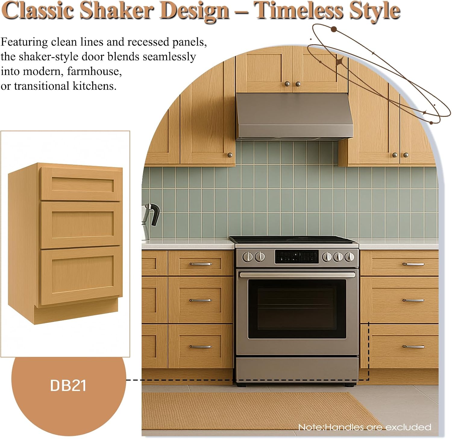Kitchen Base Cabinet, 21" Base Cabinet Drawer, 3 Soft Close Full Extension Drawers, Shaker, Painted, Unassembled, RTA For Kitchen, Laundry Room (White Oak and MDF Door, 24"D X 34.5"H X 21"W)