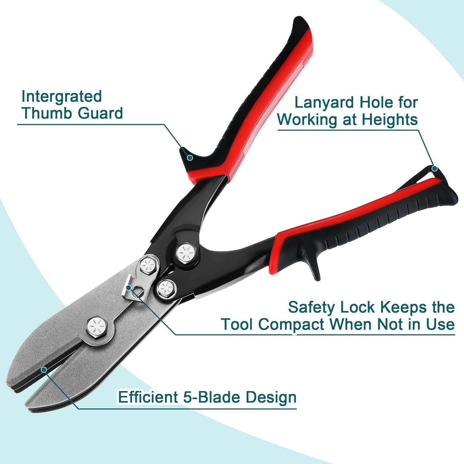 5 Blade Hand Crimper Sheet Metal Tools, HVAC Tool for 24-28 Gauge Duct Work Downspout and Stove Pipe, Sheet Metal Crimper Gutter End Cap Duct Crimping Tool Rust Resistant Ergonomic Handle(Black)