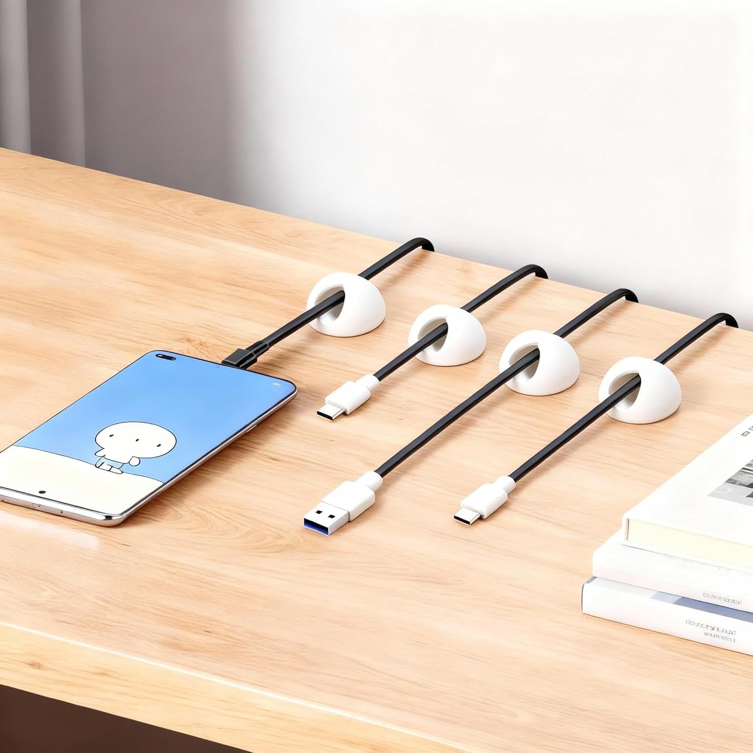 10 clip fermacavi, porta cavi autoadesivo e multi-slot in silicone per organizzare i cavi della scrivania (bianco)