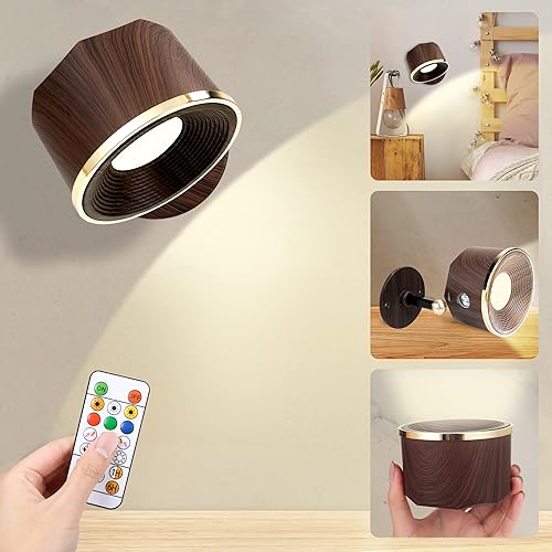 Magnetic Wall Sconce 16 RGB Colors Dimmable, 2 Pack LED Rechargeable Wireless Picture Painting Wall Lights, 360Rotate Battery Operated Wall Sconce