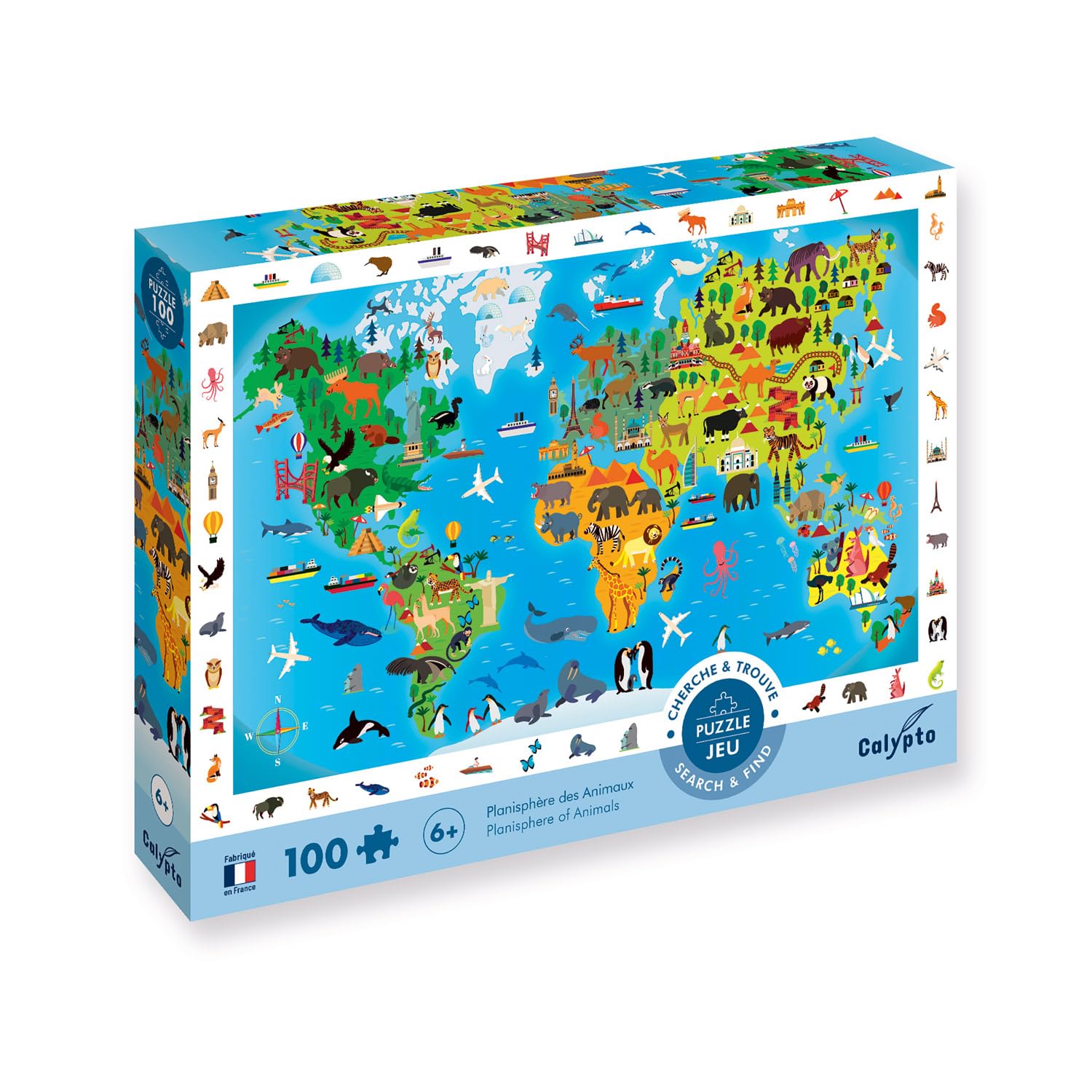 100-piece jigsaw puzzle: seek and find: animal map