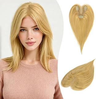 RUWISS Topper z prawdziwych włosów dla kobiet złoty blond mieszany blond jasny blond lekki postic z klipsem do przerzedzania włosów proste bez grzywki