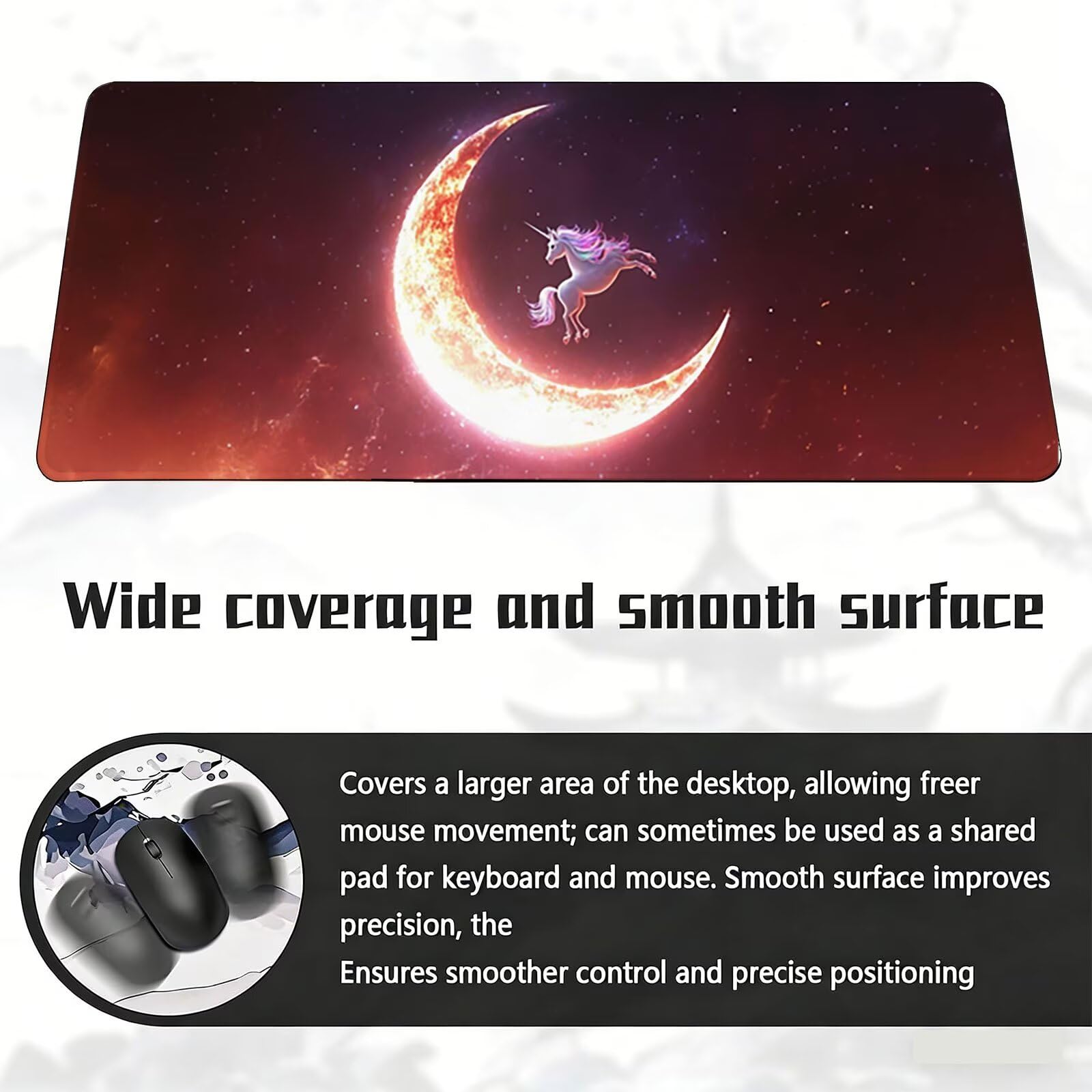 Tappetino Mouse XXL, 70x140cmx3mm Mouse Pad Impermeabile Grand, Gaming Tappetino Per Mouse, Base Antiscivolo in Gomma, Accessori Scrivania, Ufficio Accessori, Cavallo Bianco Luna JX6B-13