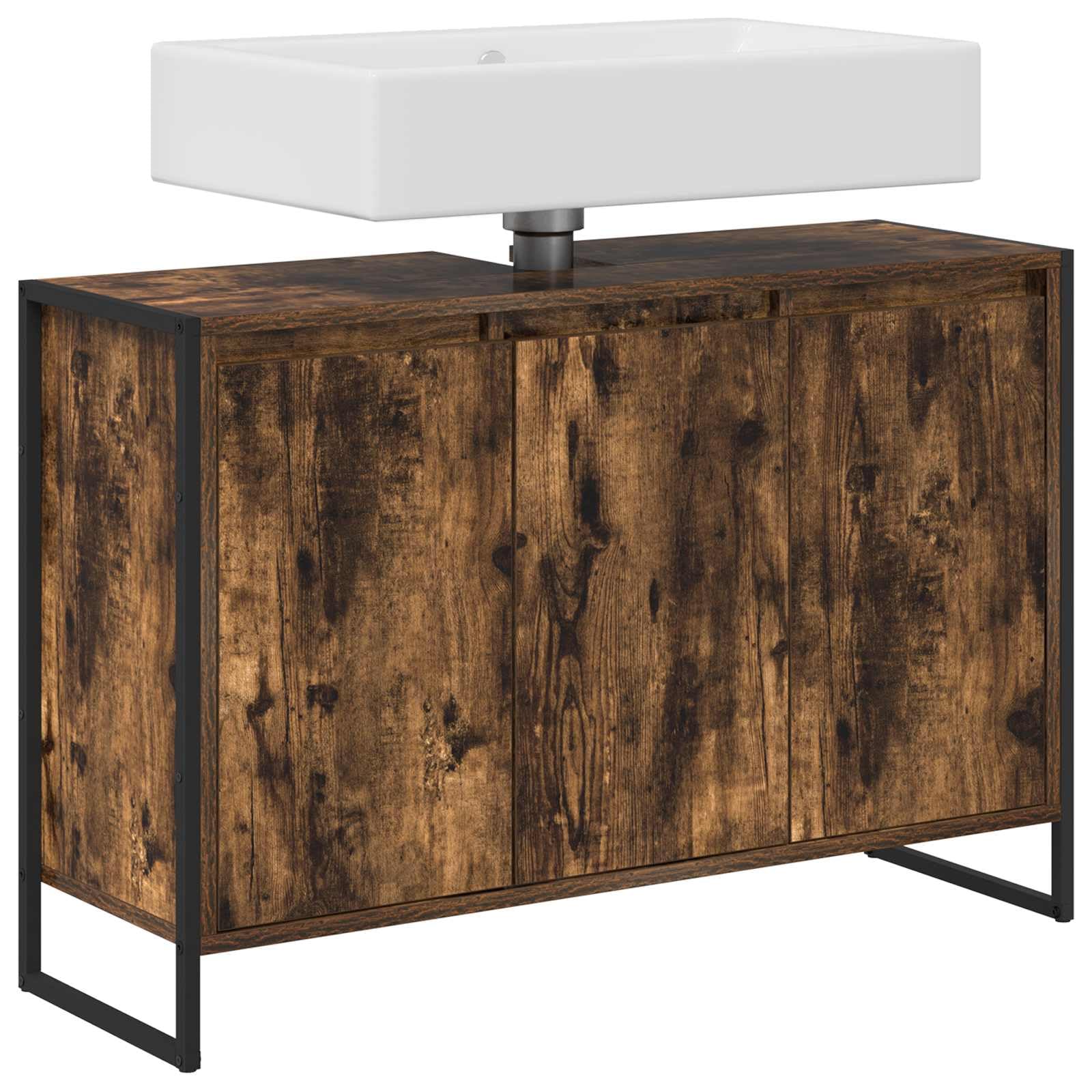 Meuble TV en bois massif de mangue avec 2 tiroirs et compartiment ouvert au design industriel, dimensions 120 x 35 x 45 cm, meuble TV stable avec espace de rangement pour le salon