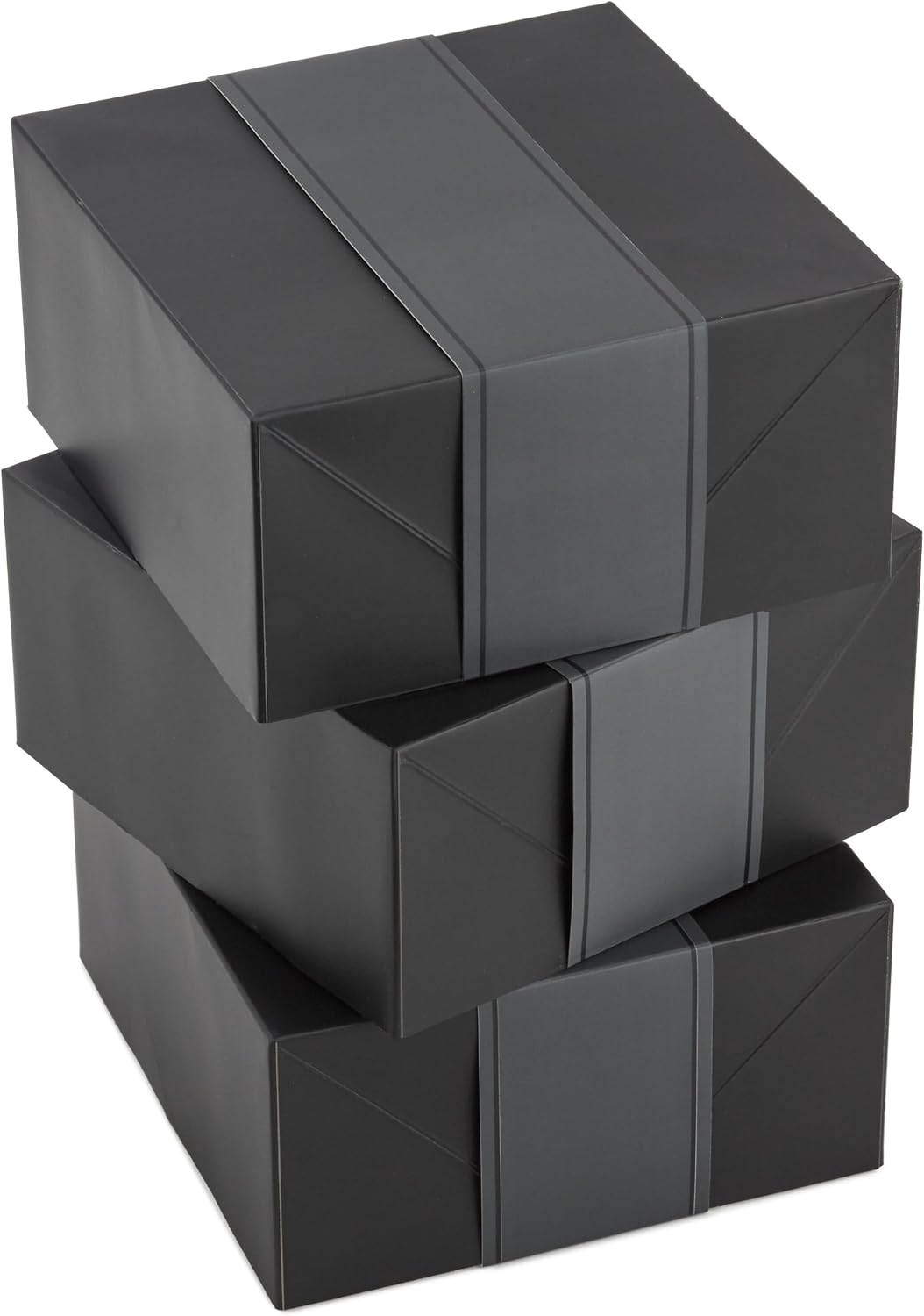 Hallmark 8" Medium Black Gift Boxes with Wrap Bands (3 Boxes, 3 Wrap Bands) for Weddings, Bridal Parties, Groomsmen Gifts, Valentine's Day, Graduations, Wrapped Treats and Cookies