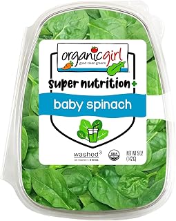 Organicgirl USDA Organic Baby Spinach, 5 oz - Triple Washed, Ready-to-Eat Superfood for Salads, Smoothies & Recipes