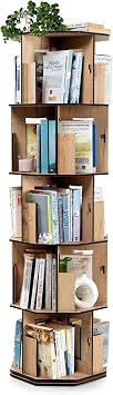 Vigo Wood 360° Rotary Bookcase – Modern and Decorative Multilayer Wooden Book and Magazine Shelf (Oak, 5 Shelves)