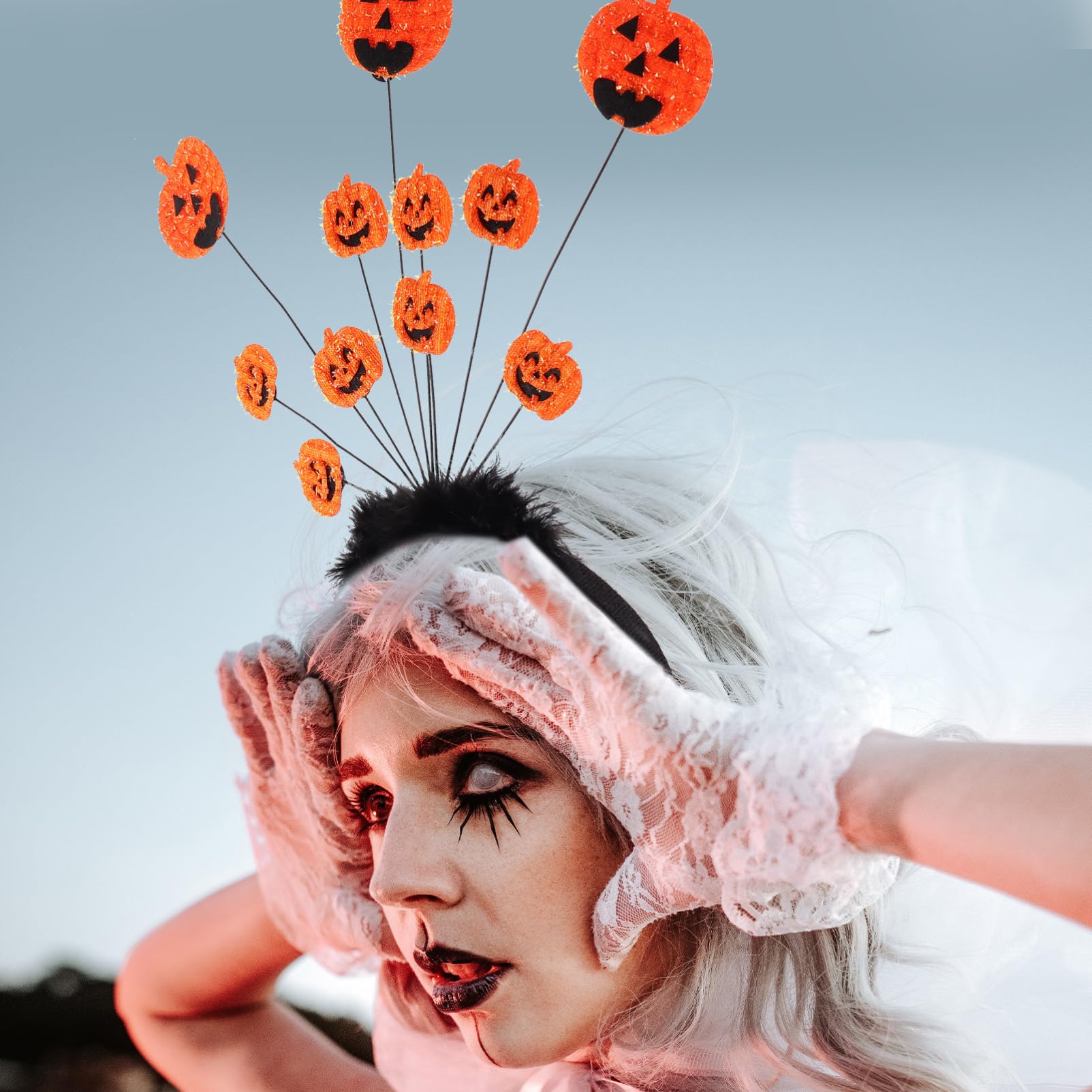 Ciieeo Halloween Pumpkin Hairband for Women and Girls Soft Breathable Headband for Party Costume Photo Prop Headwear for Halloween and Themed Events 13.8X4.7 Inch - Image 2