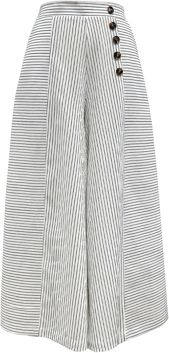 SHENHE Women's Striped Wide Leg Pants Culottes Elastic High Waisted Casual Palazzo Pants