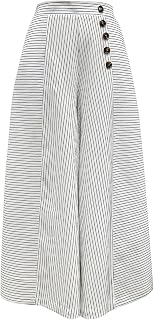 SHENHE Women's Striped High Waisted Wide Leg Palazzo Pants - Elastic Waist Culottes for Casual Comfort