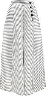 Women's Striped Wide Leg Pants Culottes Elastic High Waisted Casual Pala...