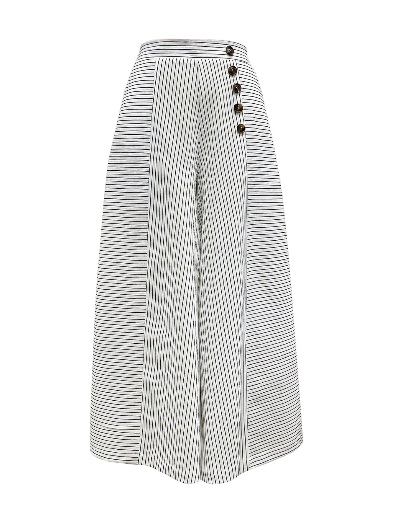 SHENHE Womens Striped Wide Leg Pants Culottes Elastic High Waisted Casual Palazzo Pants